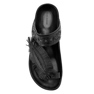 Isabel Marant Lambskin Leather Ebann Toe Post Black Fringe Sandals 11 Flats 41